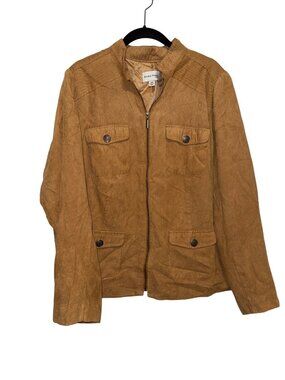 Studio Works Womens Camel Brown Faux Suede Jacket 18W  Zip Front Pockets